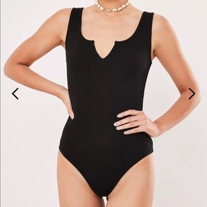 Tall Black Rib Notch Neck Bodysuit